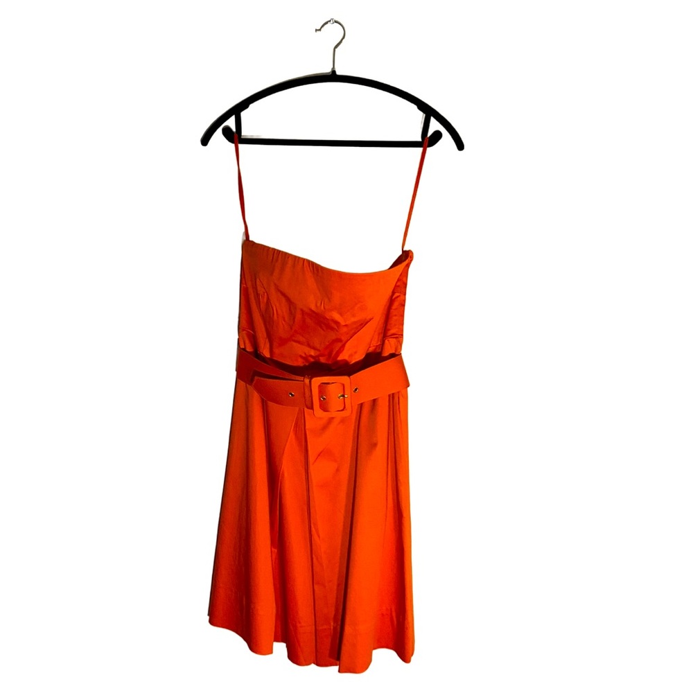 New York & Company Short Orange Party Strapless Dress With Pockets.